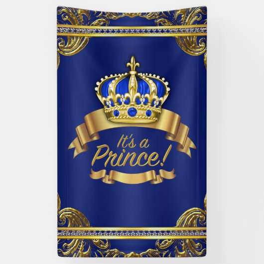 Royal Blue Gold Crown Prince Baby Dusche Banner (Vertikal)
