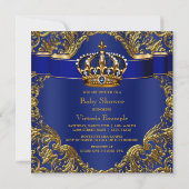 Royal Blue Gold Crown Prince Baby Dusche Einladung (Rückseite)