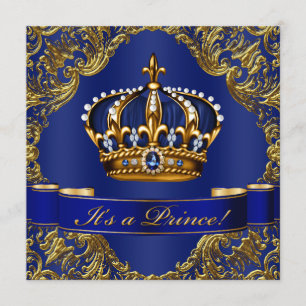 Royal Blue Gold Crown Prince Baby Dusche Einladung