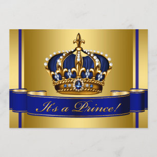 Royal Blue Gold Crown Prince Baby Dusche Einladung