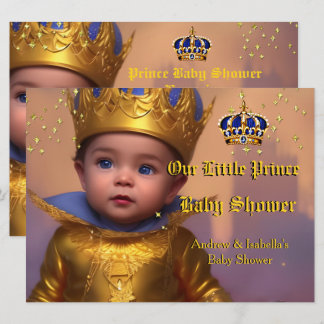 Royal Blue Gold Crown Prince Baby Dusche Einladung