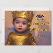 Royal Blue Gold Crown Prince Baby Dusche Einladung (Vorderseite)