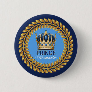 Royal Blue Gold Crown Prince Baby Dusche/Geburtsta Button