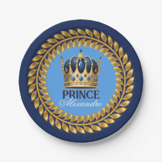 Royal Blue Gold Crown Prince Baby Dusche/Geburtsta Pappteller