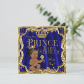 Royal Blue Gold Crown Prince Baby Shower Ethnic Einladung (Stehend Vorderseite)