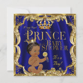 Royal Blue Gold Crown Prince Baby Shower Ethnic Einladung (Vorderseite)