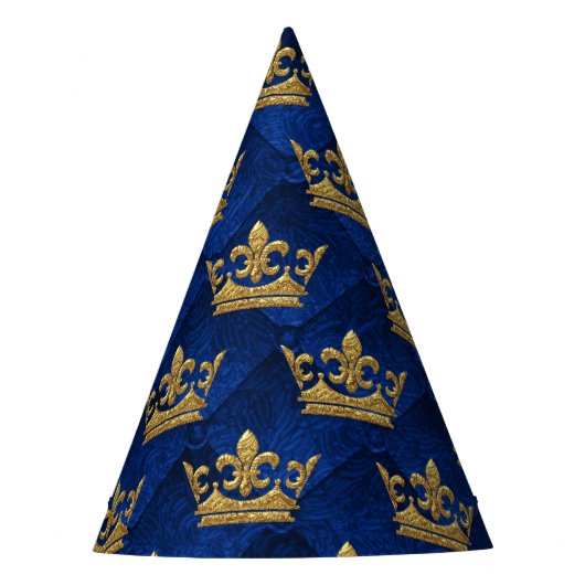 Royal Blue & Gold Crown Prince Birthday Party Partyhütchen (Vorderseite)