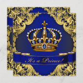 Royal Blue Gold Crown Prince Boy Baby Dusche Einladung (Vorne/Hinten)