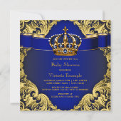 Royal Blue Gold Crown Prince Boy Baby Dusche Einladung (Rückseite)