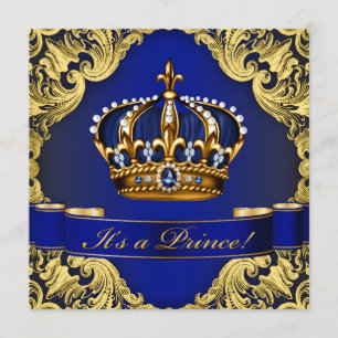 Royal Blue Gold Crown Prince Boy Baby Dusche Einladung