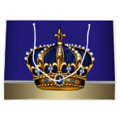 Royal Blue Gold Crown Prince King Große Geschenktüte (Vorderseite)