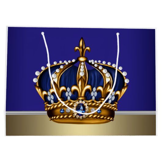 Royal Blue Gold Crown Prince King Große Geschenktüte (Rückseite)