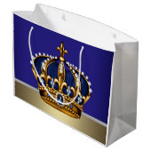 Royal Blue Gold Crown Prince King Große Geschenktüte (Rückseite Schrägansicht)
