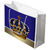 Royal Blue Gold Crown Prince King Große Geschenktüte (Vorderseite Schrägansicht)