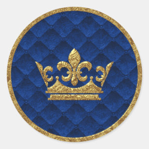Royal Blue & Gold Crown Storybook Gastgeschenk Hoc Runder Aufkleber