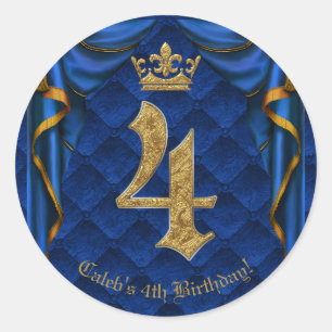 Royal Blue & Gold Crown VIUR 4. Geburtstags-Party Runder Aufkleber