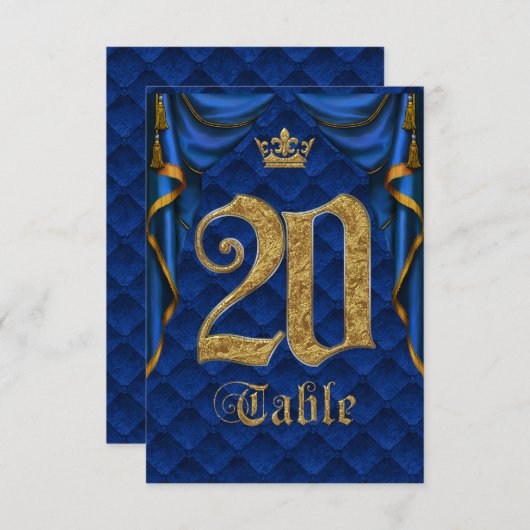 Royal Blue Gold Crown Wedding Tischnummer 20 (Vorne/Hinten)