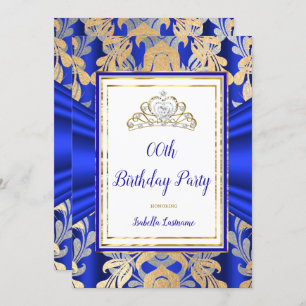 ROYAL Blue Gold Damask Gray Tiara Geburtstagsparty Einladung