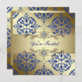 Royal Blue Gold Damask Party Einladungen (Vorne/Hinten)