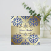 Royal Blue Gold Damask Party Einladungen (Stehend Vorderseite)