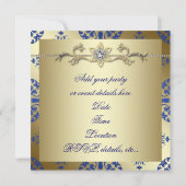 Royal Blue Gold Damask Party Einladungen (Rückseite)