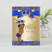 Royal Blue Gold Damask Prince Baby Dusche Ethnisch Einladung (Stehend Vorderseite)