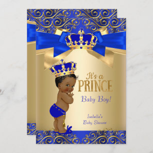 Royal Blue Gold Damask Prince Baby Dusche Ethnisch Einladung