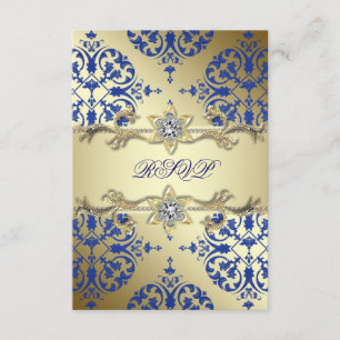 Royal Blue Gold Damask UAWG RSVP Karte