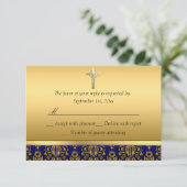 Royal Blue & Gold Damaskus Cross Baptisse UAWG RSVP Karte (Stehend Vorderseite)