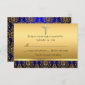 Royal Blue & Gold Damaskus Cross Baptisse UAWG RSVP Karte (Vorne/Hinten)