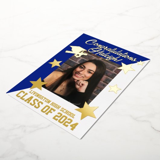 Royal Blue & Gold Diagonal Abschluss Gold Folieneinladung (Gedreht)