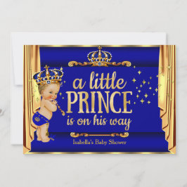 Royal Blue Gold Drapes Prince Baby Dusche Blonde Einladung
