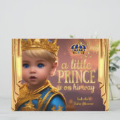 Royal Blue Gold Drapes Prince Baby Dusche Blonde Einladung (Stehend Vorderseite)
