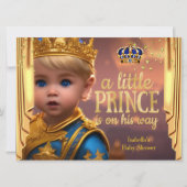 Royal Blue Gold Drapes Prince Baby Dusche Blonde Einladung (Vorderseite)