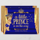 Royal Blue Gold Drapes Prince Baby Dusche groß Einladung (Vorne/Hinten)