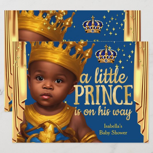 Royal Blue Gold Drapes Prince Baby Shower Ethnic Einladung (Vorne/Hinten)