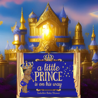 Royal Blue Gold Drapes Prince Baby Shower Ethnic Einladung