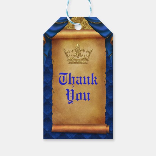 Royal Blue & Gold Drapes Scroll Gastgeschenk Hochz Geschenkanhänger (Vorderseite)