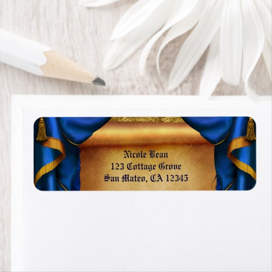 Royal Blue & Gold Drapes Scroll Wedding Party (Insitu)