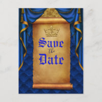Royal Blue Gold Drapes Scroll Wedding Rett Date