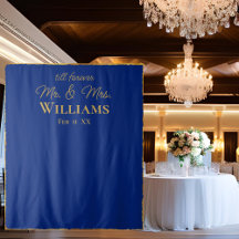 Royal Blue Gold Edge Mr. Wedding Wall Backdrop