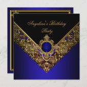 Royal Blue Gold Elegante Geburtstagsparty Einladung (Vorne/Hinten)