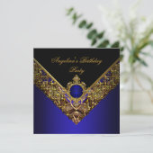 Royal Blue Gold Elegante Geburtstagsparty Einladung (Stehend Vorderseite)