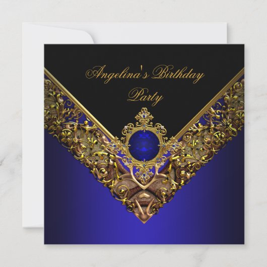Royal Blue Gold Elegante Geburtstagsparty Einladung (Vorderseite)
