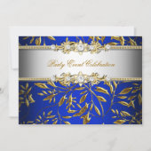 Royal Blue Gold Embossed Look Elegantes Party Einladung (Vorderseite)