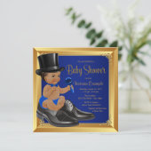 Royal Blue Gold Ethnic Little Man Baby Dusche Einladung (Stehend Vorderseite)