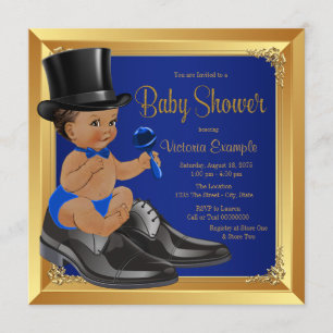 Royal Blue Gold Ethnic Little Man Baby Dusche Einladung