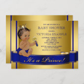 Royal Blue Gold Ethnic Prince Baby Dusche Einladung (Vorne/Hinten)
