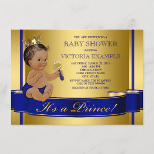 Royal Blue Gold Ethnic Prince Baby Dusche Einladung