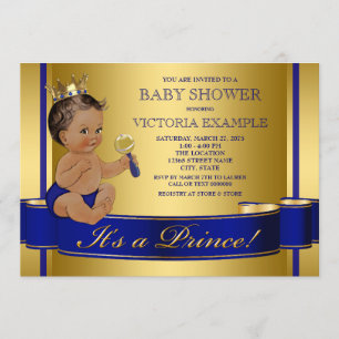 Royal Blue Gold Ethnic Prince Baby Dusche Einladung